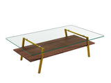 Rectangle Coffee Table, Tempered Glass Tabletop with Gold Metal Legs, Modern Table for Living Room , W241126033