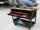 3 DRAWERS MULTIFUNCTIONAL TOOL CART WITH WHEELS AND WOODEN TOP 45204202