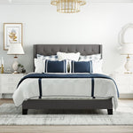 ZUN Upholstered Platform Bed with Classic Headboard, Box Spring Needed, Gray Linen Fabric, Queen Size WF280786AAE