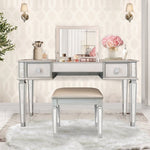 ZUN Mirrored Vanities Desk with Drawers, Bedroom Makeup Vanity Table Set with Mirror and Stool, Flip Up W2170140324