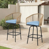 Outdoor Bar Stools Set of 2, 2-Piece Patio Bar Stools Armrests, All Weather Rattan Bar Chairs W640P256795
