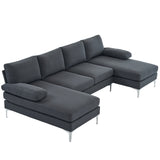280*130*85 U-Shaped 4-Seat Linen Seat Frame Wooden Frame Back Iron Frame Silver Feet Indoor Modular 62447468