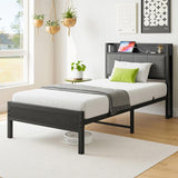 Twin Size Bed Frame, Storage Headboard with Charging Station, Solid and Stable, Noise Free, No Box 80586204