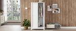 ZUN Bedroom Storage Wardrobe with Hanging Rods and 2 Drawers and Open Shelves,Sliding Door,White 56629304