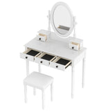 Vanity Desk with Adjustable Angle Mirror, Vintage Vanity Makeup Table and Cushioned Stool Set with N733P305139K