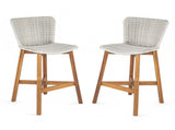 Lymington Outdoor Bar Stool, Teak Finished Wood with Light Grey Wicker, Set of 2 N775P278094G