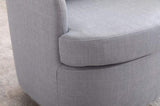 035-Linen Fabric Swivel Accent Chair With Soild Wood Round Brown Base Leg,Light Blue W527134467