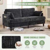 Modern style chenille 2-seater wood-legged sofa with LED light, USB charging port and storage bag W395P318548