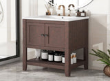 24" Brown Modern Sleek Bathroom Vanity Elegant Ceramic Sink with Solid Wood Frame Open Style N725P246473D
