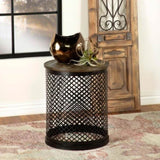 ZUN Natural and Black Drum Base Accent Table B062P153918