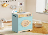Blue Kids Wooden Toy Washing Machine Playset, Realistic Rotating Wheel & Removable Sink 28716823