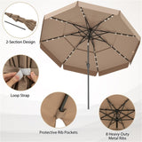 10 foot taupe terrace umbrella with solar powered LED lights and multi-layered ventilated roof 60207818