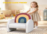 1pc Wooden Frame Armchair Kids Sofa, Rainbow Gradient Teddy Velvet 79752069