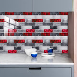48 Pcs Red Marble Look Peel And Stick Wallpaper PVC Waterproof Self-Adhesive Tile Backsplash For 57663144