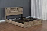 Farmhouse Bed Frame Queen Size with LED Lights and Charging Station, Wooden Queen Bed with 2 Storage W1670P255538
