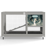 2-Tier Bunny Hutch, Wood Rabbit Cage on Wheels with Openable Roof, Ramp, Easy-to-Clean Tray, Guinea W2181P356045