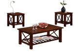 ZUN Modern Cherry Rubberwood 3pc Tables Set 1x Coffee Table and 2x End Tables MDF w/ Ogumi Veneer Top B011P237478