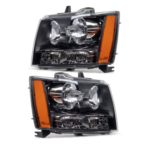 ZUN Fit For 2007-2014 Chevy Avalanche Tahoe Suburban Amber Corner Black Headlights 63526554