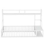 ZUN Twin Size Floor Bed Frame with Safety Fence, Metal Floor Bed with Desk and Storage Shelves, W1580P240067