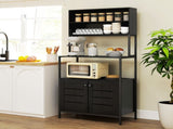 Built-in Power Outlet, Microwave Stand with Louvred Door Cabinets & Storage Shelves, Black 42219313