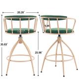 2 Pcs Green Burlap Swivel Bar Stools with Khaki Powder-Coated Metal Legs 79166749