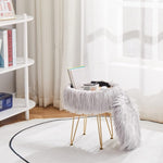 ZUN Faux Fur Storage Ottoman Round Furry Vanity Marble Grain Tray Coffee Table Compact Footrest 66218617