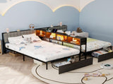 Upholstered Twin Bed Frame for 2 Kids with Storage Bookcase Divider,Charging Station ,Drawers and T6689P602011