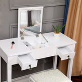 ZUN Flip Single Mirror Double Drawers Straight Feet Dresser White 53998961