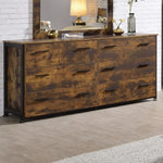 ZUN Rustic Oak and Black 6-Drawer Dresser B062P209035