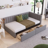 ZUN Upholstered Daybed with 2 Storage Drawers Twin Size Sofa Bed Frame No Box Spring Needed, Linen 55807837