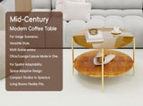 Modern Gold Round Double-Layer Coffee Table Tempered Glass Storage & Decoration 32.28-Inch W1935P457159