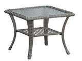 3 Pieces Conversation Set, Outdoor Wicker Rocker Swivel Patio Bistro Set, Rocking Chair with Glass W1889P494796