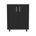 ZUN Double Door 27.5" Base Cabinet, With Casters, Two Interior Shelves and lock -Black B20092084