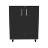 ZUN Double Door 27.5" Base Cabinet, With Casters, Two Interior Shelves and lock -Black B20092084