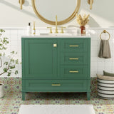 36" Green Bathroom Vanity with Solid Pine Frame, 1 Soft Close Door and 3 Drawers , Modern Storage N729P211167F
