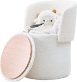 Storage Ottoman Foot Rest Round Footstool Teddy Velvet Footrest Vanity Stool White 63267981