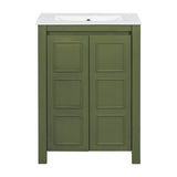 24" Vintage Style Small Bathroom Vanity with Ceramic Sink, 2 Soft-close Doors, Adjustable Shelf N729P292015F