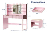 Pink particleboard with a melamine finish, a 2-drawer, 4-shelf dressing table set with 10 three-tone 83538535