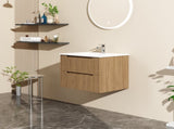 Goodyo 24" Wall-Mount Bathroom Vanity Cabinet with White Basin Sink Combo Floating, Walnut 36091790