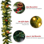 ZUN 9 Feet Christmas Garland Red Berrieswith LED Lights 13628884