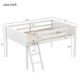 ZUN Full Size Wood Low Loft Bed with Ladder, ladder can be placed on the left or right, White WF531952AAK