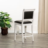 24" Counter Stool, Antique White Finish, Black Leather Seat B04681329