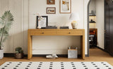 TREXM Curved Table with Storage, Wooden Entryway Table with 2 Drawers, Farmhouse Rustic N715P244723D