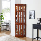 Corner Curio Cabinet with 5 Shelves and Lighting System, Walnut W1693P183978