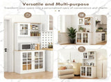Large Countertop Kitchen Pantry Cabinet,Freestanding Storage Cabinet with Hutch,Glass Doors and T3971P416354