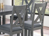 Gray Finish Dining Table 6x Chairs 7pcs Dining Set Cushion Seat Nailhead X-Cross Back Chairs Dining B011P348932