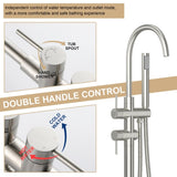 Freestanding Bathtub Faucet Floor Mount Tub Filler Brushed Nickel, Swivel Gooseneck Spout with W1243P316231