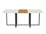 Modern 4-6 Seater Dining Table - Faux Marble and Wood Grain Tabletop with Sturdy Black Metal Frame W3875P372866