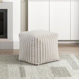 Square Pouf Plush Off-White Corduroy Fabric Upholstery Modern Ottoman, Footstool, Non-Slip Floor B011P251647