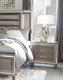 Elegant Style Silver-Gray Metallic Finish Nightstand Beveled Mirror Trim Dovetail Drawers Wooden B01146217
